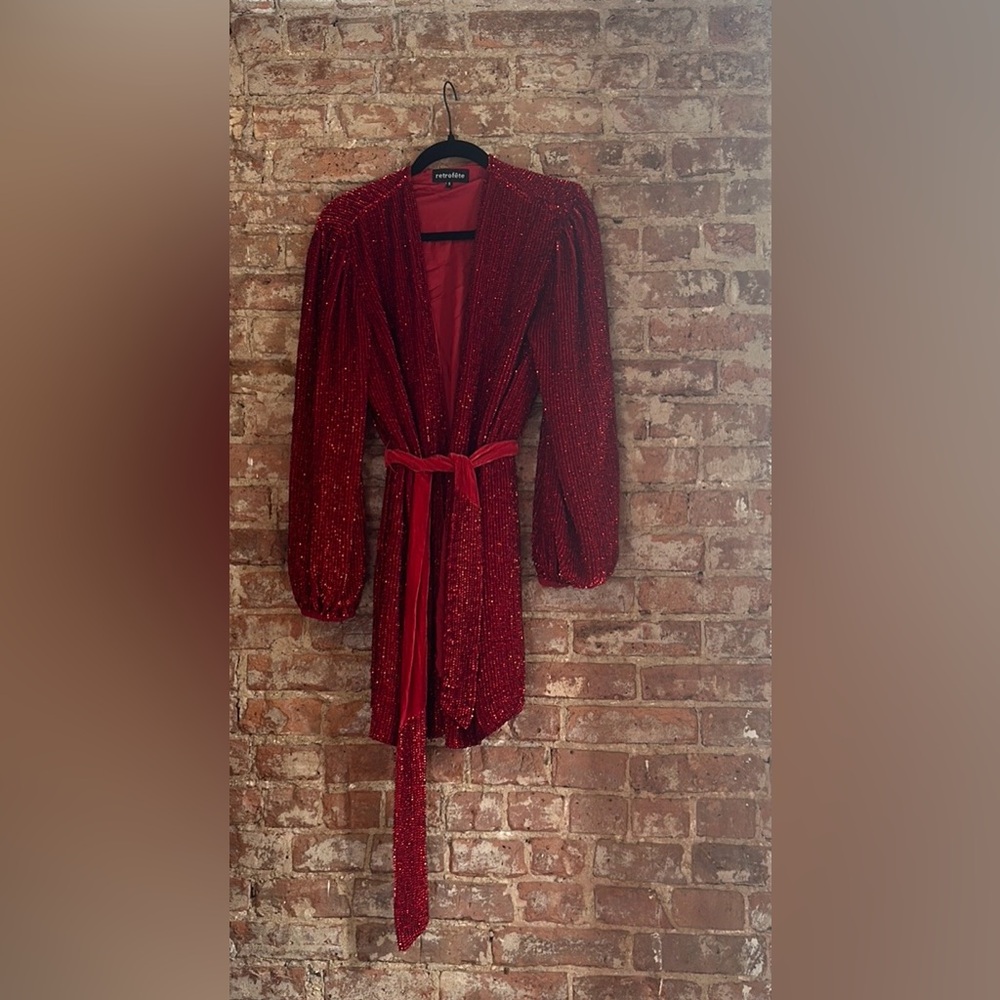 RETROFETE RED LONG SLEEVE WRAP DRESS